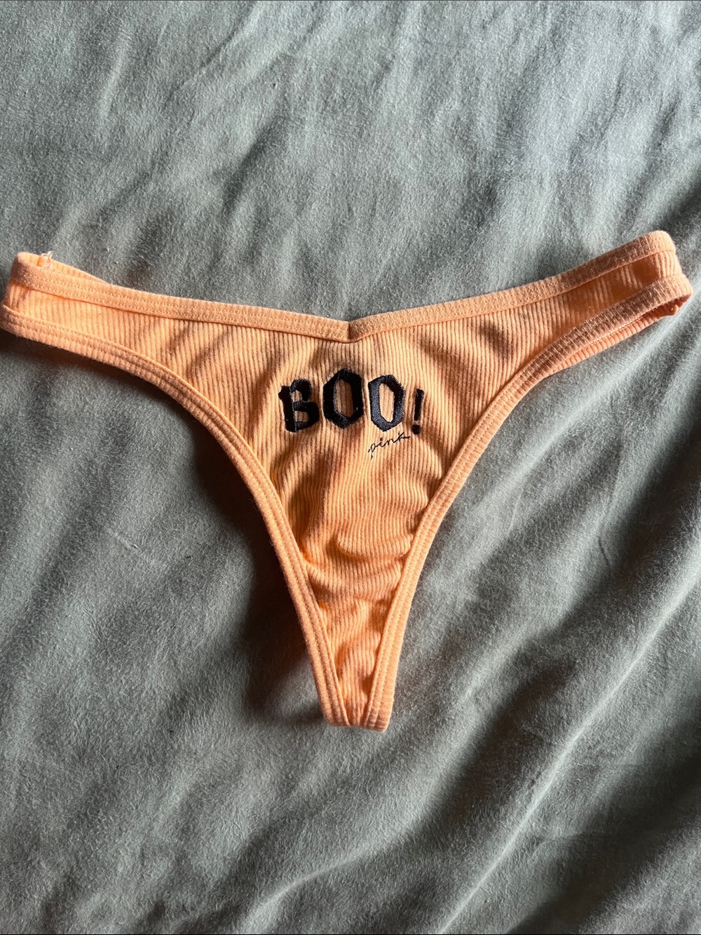 PINK Victoria's Secret Orange Ribbed 'BOO!' Thong